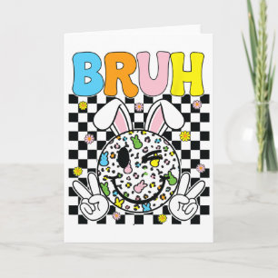 Bruh Easter Day Funny Bunny Eggs Groovy Smile Face Card
