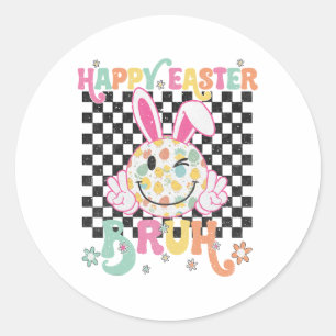 Bruh Easter Day Funny Bunny Eggs Groovy Smile Face Classic Round Sticker