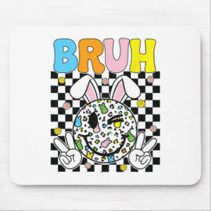 Bruh Easter Day Funny Bunny Eggs Groovy Smile Face Mouse Pad