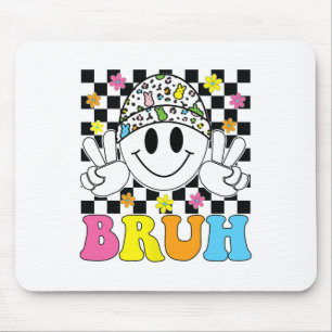 Bruh Easter Day Funny Bunny Eggs Groovy Smile Face Mouse Pad