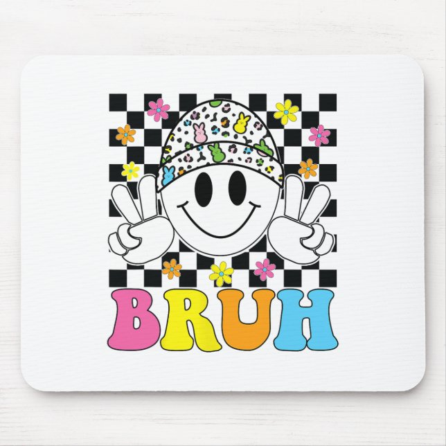 Bruh Easter Day Funny Bunny Eggs Groovy Smile Face Mouse Pad (Front)