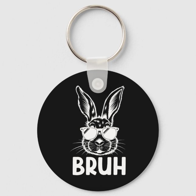 Bruh Easter Day Funny Rabbit Bunny Face Gles Easte Key Ring (Front)