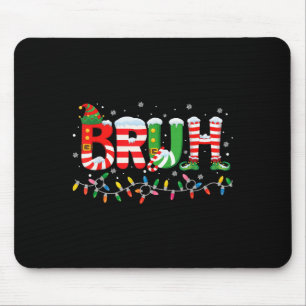 Bruh Elf Squad Merry Christmas Xmas Lights Snowfla Mouse Pad