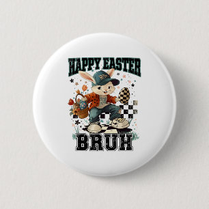 Bruh Funny Bunny Rabbit Loves Eggs Happy Easter Re 6 Cm Round Badge