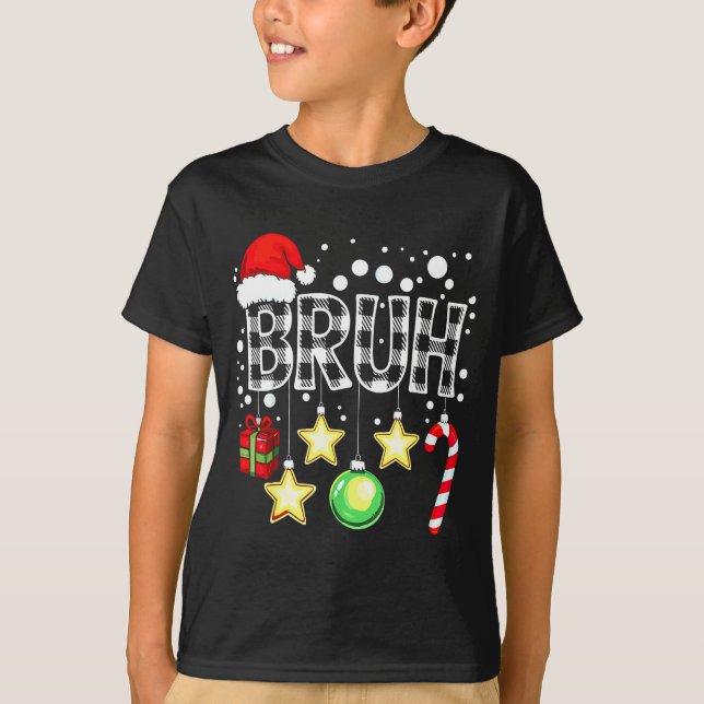 Bruh Funny Christmas Kids Buffalo Plaid Xmas  T-Shirt (Front)