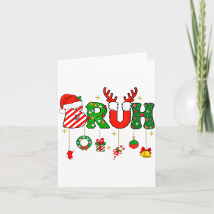 Bruh Funny Christmas Red Plaid Teens Boys Kids Xma Card
