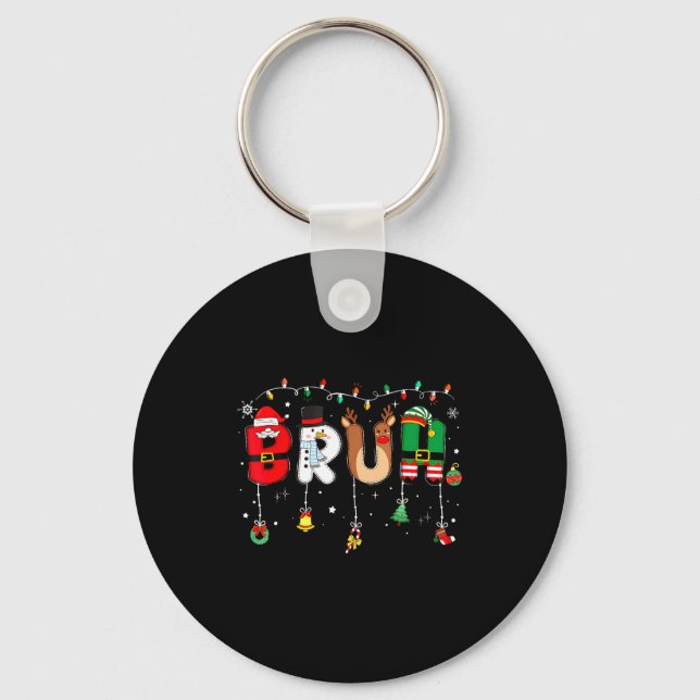 Bruh Funny Christmas Red Plaid Teens Boys Kids Xma Key Ring (Front)
