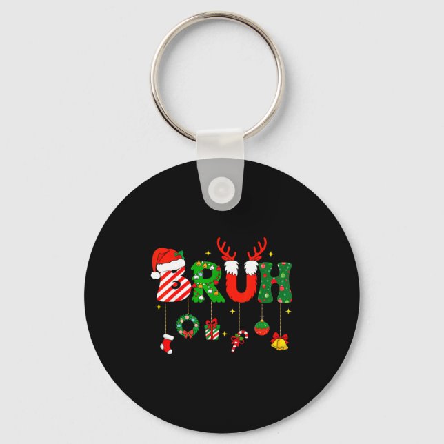 Bruh Funny Christmas Red Plaid Teens Boys Kids Xma Key Ring (Front)