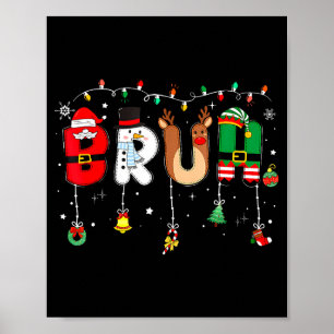 Bruh Funny Christmas Red Plaid Teens Boys Kids Xma Poster