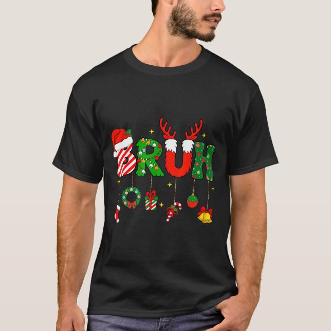 Bruh Funny Christmas Red Plaid Teens Boys Kids Xma T-Shirt (Front)