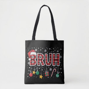 Bruh Funny Christmas Red Plaid Xmas Pyjamas Tote Bag