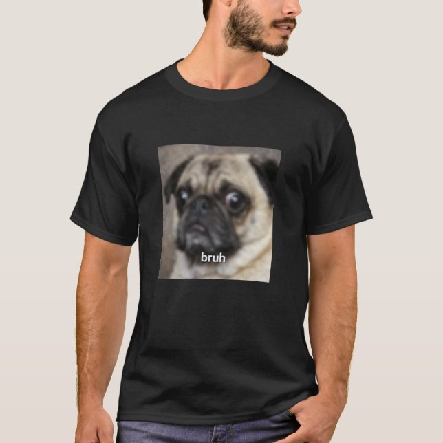 Bruh Funny Cute Pug Dog Face Blurry Meme Long Slee T-Shirt (Front)