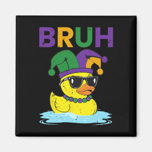 Bruh Funny Duck Mardi Gras Rubber Duck With Jester Magnet