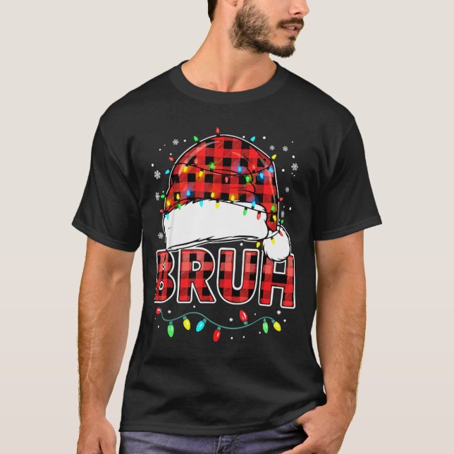Bruh Funny Santa Hat Lights Christmas  T-Shirt (Front)
