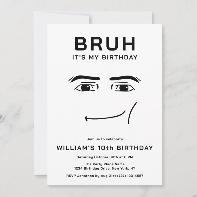 Bruh Funny Video Game Meme 10th Boy Birthday Invitation (Front)