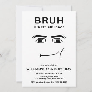 Bruh Funny Video Game Meme 12th Boy Birthday Invitation