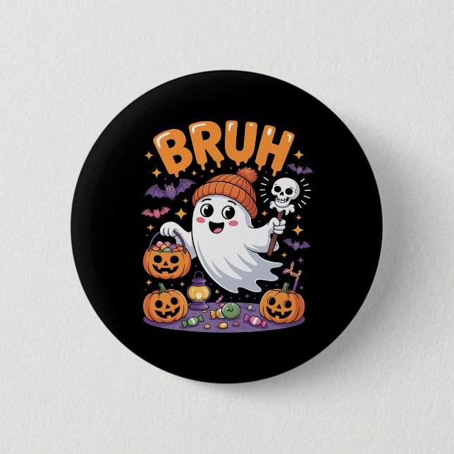 Bruh Ghost Halloween Candy Cute Ghost Kids  6 Cm Round Badge (Front)