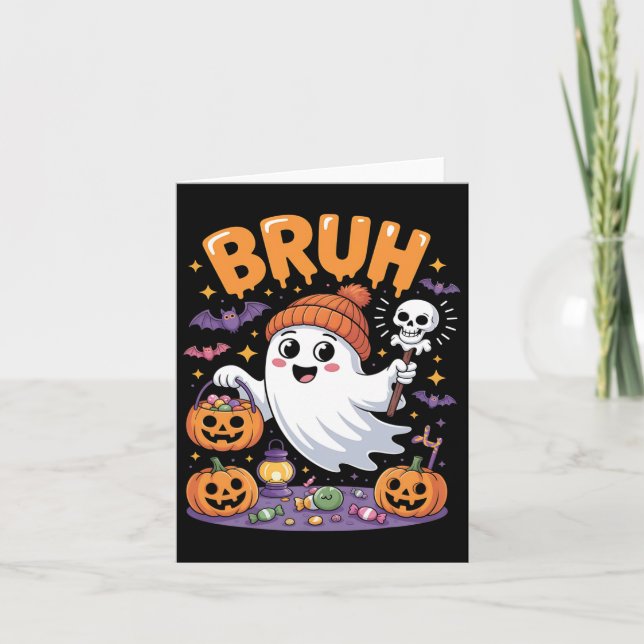 Bruh Ghost Halloween Candy Cute Ghost Kids  Card (Front)