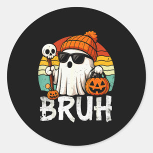 Bruh Ghost Halloween Cute Ghost Trick Or Treat Can Classic Round Sticker