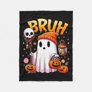 Bruh Ghost Halloween Cute Ghost Trick Or Treat Can Fleece Blanket