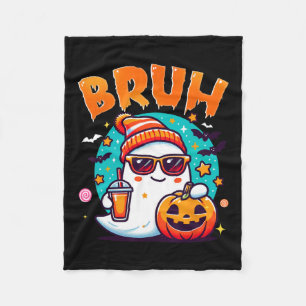 Bruh Ghost Halloween Cute Ghost Trick Or Treat Can Fleece Blanket