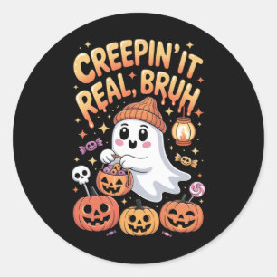 Bruh Ghost Halloween Cute Ghost Trick Or Treat Kid Classic Round Sticker