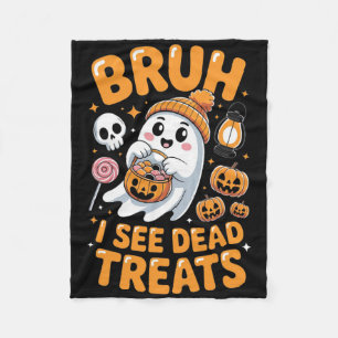 Bruh Ghost Halloween Cute Ghost Trick Or Treat Kid Fleece Blanket
