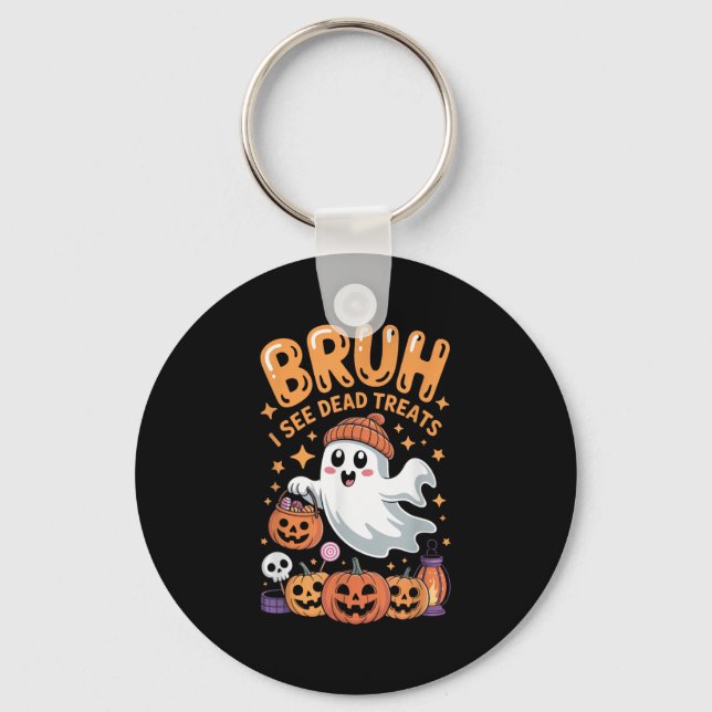 Bruh Ghost Halloween Cute Ghost Trick Or Treat Kid Key Ring (Front)
