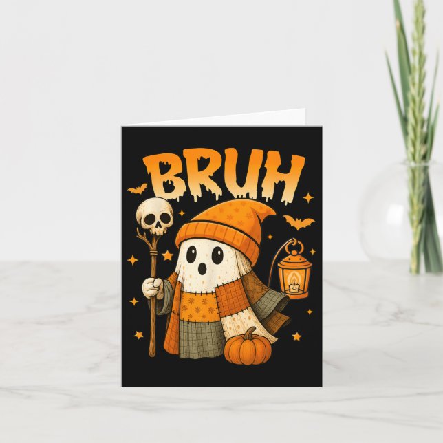 Bruh Ghost Halloween Cute Platwork Ghost Trick Or  Card (Front)