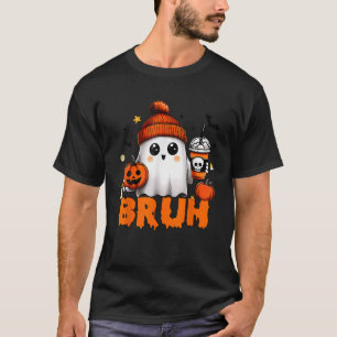 Bruh Ghost I Mean Boo Halloween Ghost Drinking Lat T-Shirt