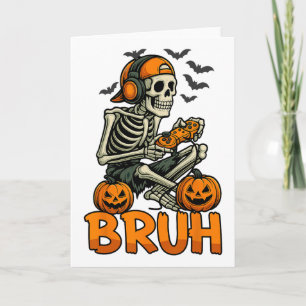Bruh Halloween Boys Kids Gamer Mens Skeleton Video Card