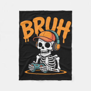 Bruh Halloween Boys Kids Gamer Mens Skeleton Video Fleece Blanket