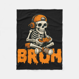 Bruh Halloween Boys Kids Gamer Mens Skeleton Video Fleece Blanket