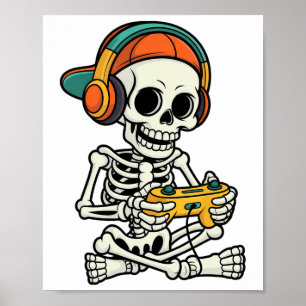 Bruh Halloween Boys Kids Gamer Mens Skeleton Video Poster