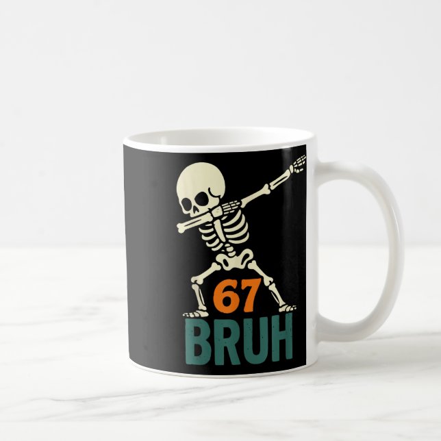 Bruh Halloween Meme Numbers Six Seven Skeleton Fun Coffee Mug (Right)