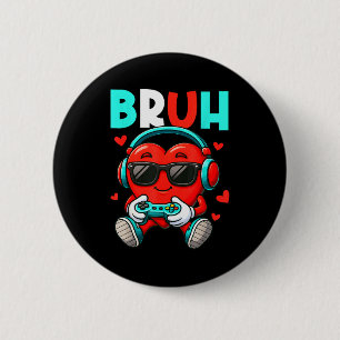 Bruh Heart Gamer Video Gaming Controller Valentine 6 Cm Round Badge