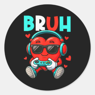 Bruh Heart Gamer Video Gaming Controller Valentine Classic Round Sticker