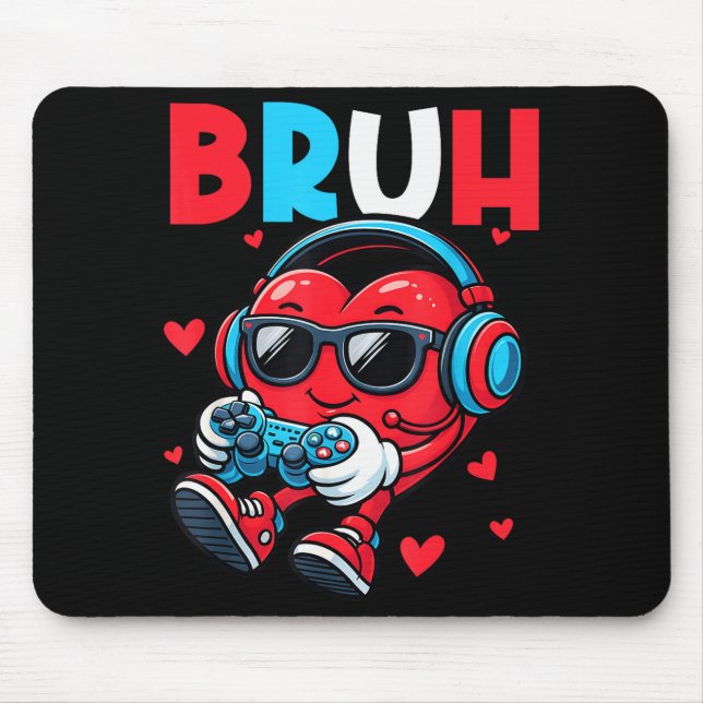 Bruh Heart Gamer Video Gaming Controller Valentine Mouse Pad (Front)