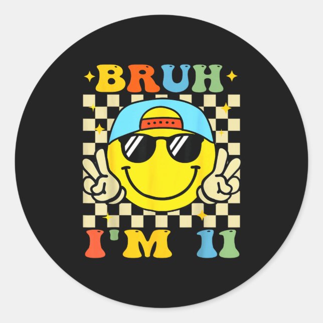 Bruh I'm 11 Years Old Blue Birthday Boys 11th Birt Classic Round Sticker (Front)