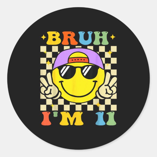 Bruh I'm 11 Years Old Purple Birthday Boys 11th Bi Classic Round Sticker (Front)