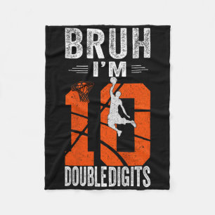 Bruh I'm Double Digits 10th Sketll Player Birthday Fleece Blanket