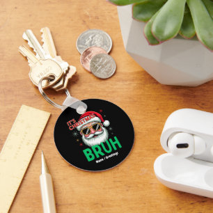 Bruh It’s Christmas Retro Santa Meme Funny Xmas Key Ring