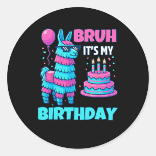 Bruh It’s My Birthday Funny Llama Pinata Bday Boy Classic Round Sticker