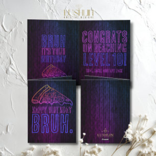 Bruh It’s Your Birthday Neon Pizza Party Card