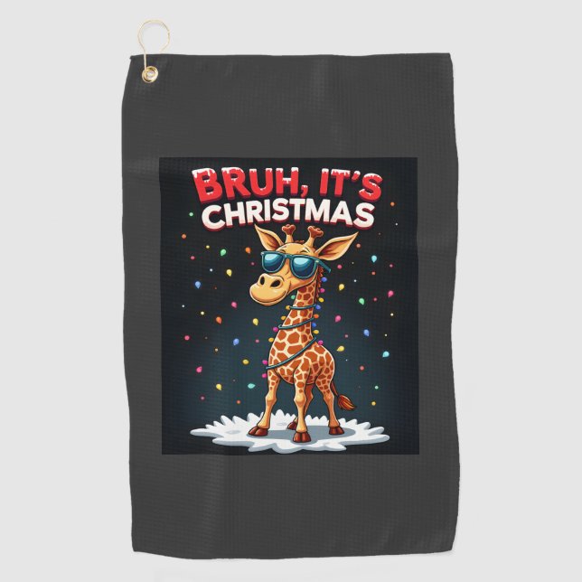Bruh It's Christmas Giraffe Funny Dabbing Long Sle Golf Towel (Front)