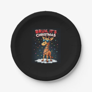 Bruh It's Christmas Giraffe Funny Dabbing Long Sle Paper Plate