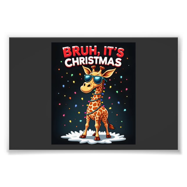 Bruh It's Christmas Giraffe Funny Dabbing Long Sle Photo Print (Front)