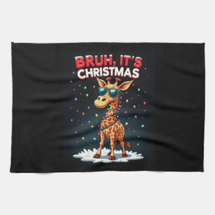 Bruh It's Christmas Giraffe Funny Dabbing Long Sle Tea Towel