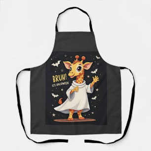 Bruh Its Halloween Funny Dabbing Ghost Giraffe Lon Apron