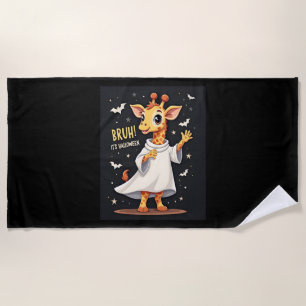 Bruh Its Halloween Funny Dabbing Ghost Giraffe Lon Beach Towel